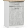 Meuble de cuisine bas AKORD S50 OLIWIA modulable Blanc 50 cm 1 porte 1 tiroir façade Béton 2 étagères 50x46x85 cm