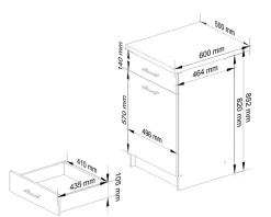 Meuble de cuisine bas AKORD S50 OLIWIA modulable Blanc 50 cm 1 porte 1 tiroir façade Béton 2 étagères 50x46x85 cm