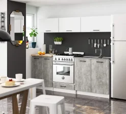 Meuble de cuisine bas AKORD S50 OLIWIA modulable Blanc 50 cm 1 porte 1 tiroir façade Béton 2 étagères 50x46x85 cm