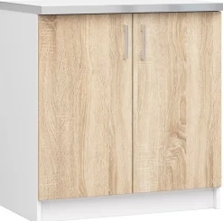 Meuble de cuisine bas AKORD S80 LIMA modulable Blanc 80 cm 2 portes façade Chêne Sonoma 2 étagères 80x44,5x82 cm