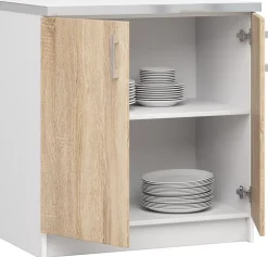 Meuble de cuisine bas AKORD S80 LIMA modulable Blanc 80 cm 2 portes façade Chêne Sonoma 2 étagères 80x44,5x82 cm