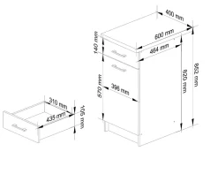 Meuble de cuisine bas AKORD S40 OLIWIA modulable Blanc 40 cm 1 porte 1 tiroir façade Blanche 2 étagères 40x46x85 cm
