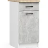 Meuble de cuisine bas AKORD S40 OLIWIA modulable Blanc 40 cm 1 porte 1 tiroir façade Béton 2 étagères 40x46x85 cm