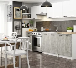 Meuble de cuisine bas AKORD S40 OLIWIA modulable Blanc 40 cm 1 porte 1 tiroir façade Béton 2 étagères 40x46x85 cm