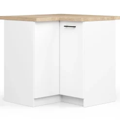 Meuble de cuisine bas AKORD S90 d'angle avec plan de travail OLIWIA Blanc 90 cm 2 portes façade Blanche 2 étagères 90x46x85 cm