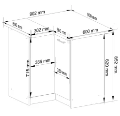 Meuble de cuisine bas AKORD S90 d'angle avec plan de travail OLIWIA Blanc 90 cm 2 portes façade Blanche 2 étagères 90x46x85 cm