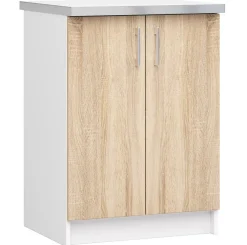 Meuble de cuisine bas AKORD S60 LIMA modulable Blanc 60 cm 2 portes façade Chêne Sonoma 2 étagères 60x44,5x82 cm