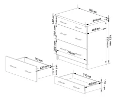 Meuble de cuisine bas AKORD S80 LIMA modulable Blanc 80 cm 3 tiroirs façade Chêne Sonoma 80x44,5x82 cm