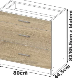 Meuble de cuisine bas AKORD S80 LIMA modulable Blanc 80 cm 3 tiroirs façade Chêne Sonoma 80x44,5x82 cm