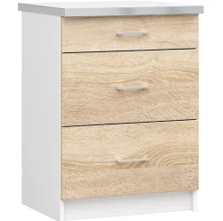 Meuble de cuisine bas AKORD S60 LIMA modulable Blanc 60 cm 3 tiroirs façade Chêne Sonoma 60x44,5x82 cm