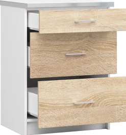 Meuble de cuisine bas AKORD S60 LIMA modulable Blanc 60 cm 3 tiroirs façade Chêne Sonoma 60x44,5x82 cm