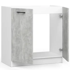 Meuble de cuisine bas pour évier OLIWIA modulable Blanc 80 cm 2 portes couleur Béton 1 étagère 80x46x82 cm
