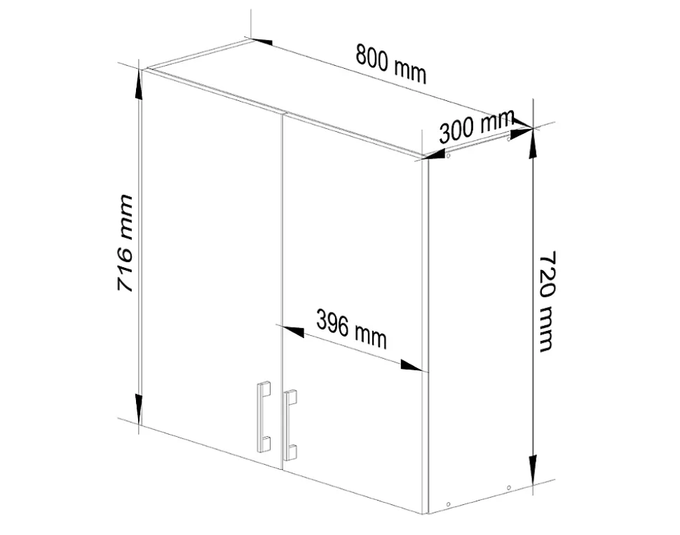 Meuble de cuisine haut AKORD W80 LIMA modulable Blanc 80 cm 2 portes façade Chêne Sonoma 2 étagères 80x30,5x72 cm