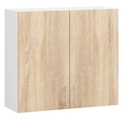 Meuble de cuisine haut AKORD W80 LIMA modulable Blanc 80 cm 2 portes façade Chêne Sonoma 2 étagères 80x30,5x72 cm
