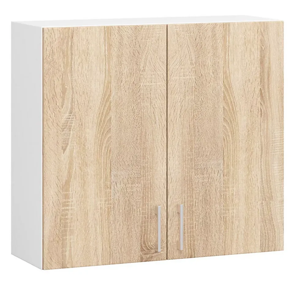 Meuble de cuisine haut AKORD W80 LIMA modulable Blanc 80 cm 2 portes façade Chêne Sonoma 2 étagères 80x30,5x72 cm