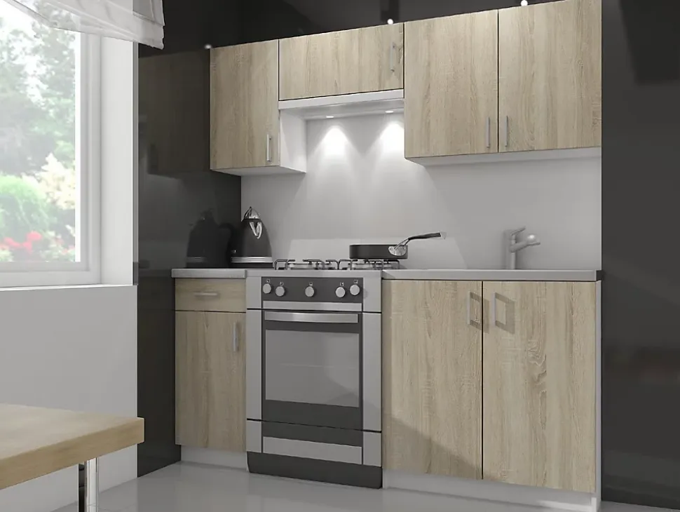 Meuble de cuisine haut AKORD W80 LIMA modulable Blanc 80 cm 2 portes façade Chêne Sonoma 2 étagères 80x30,5x72 cm