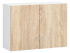 Meuble de cuisine haut AKORD W80 LIMA modulable Blanc 80 cm 2 portes façade Chêne Sonoma 2 étagères 80x30,5x58 cm