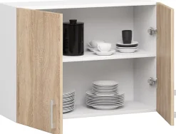 Meuble de cuisine haut AKORD W80 LIMA modulable Blanc 80 cm 2 portes façade Chêne Sonoma 2 étagères 80x30,5x58 cm