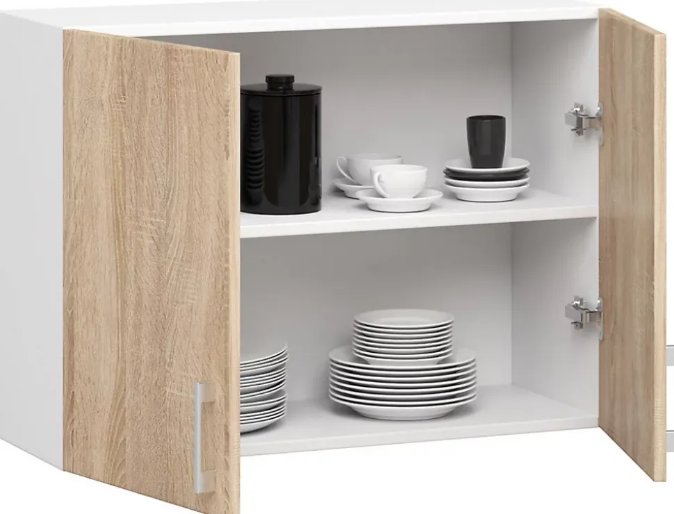 Meuble de cuisine haut AKORD W80 LIMA modulable Blanc 80 cm 2 portes façade Chêne Sonoma 2 étagères 80x30,5x58 cm