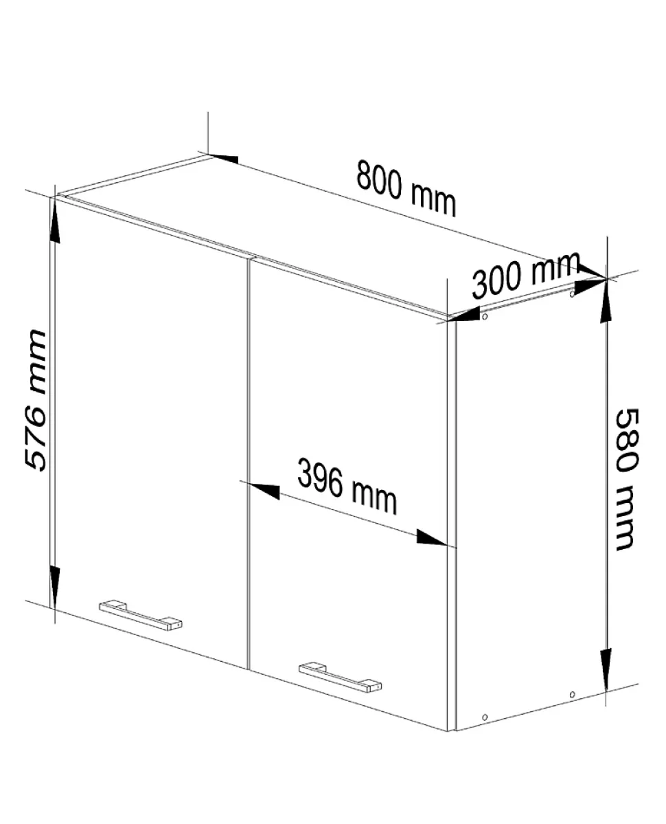 Meuble de cuisine haut AKORD W80 OLIWIA modulable Blanc 80 cm 2 portes façade Blanche 2 étagères 80x30x58 cm