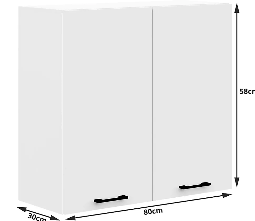 Meuble de cuisine haut AKORD W80 OLIWIA modulable Blanc 80 cm 2 portes façade Blanche 2 étagères 80x30x58 cm