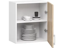 Meuble de cuisine haut AKORD W50 LIMA modulable Blanc 50 cm 1 porte façade Chêne Sonoma 2 étagères 50x30,5x58 cm
