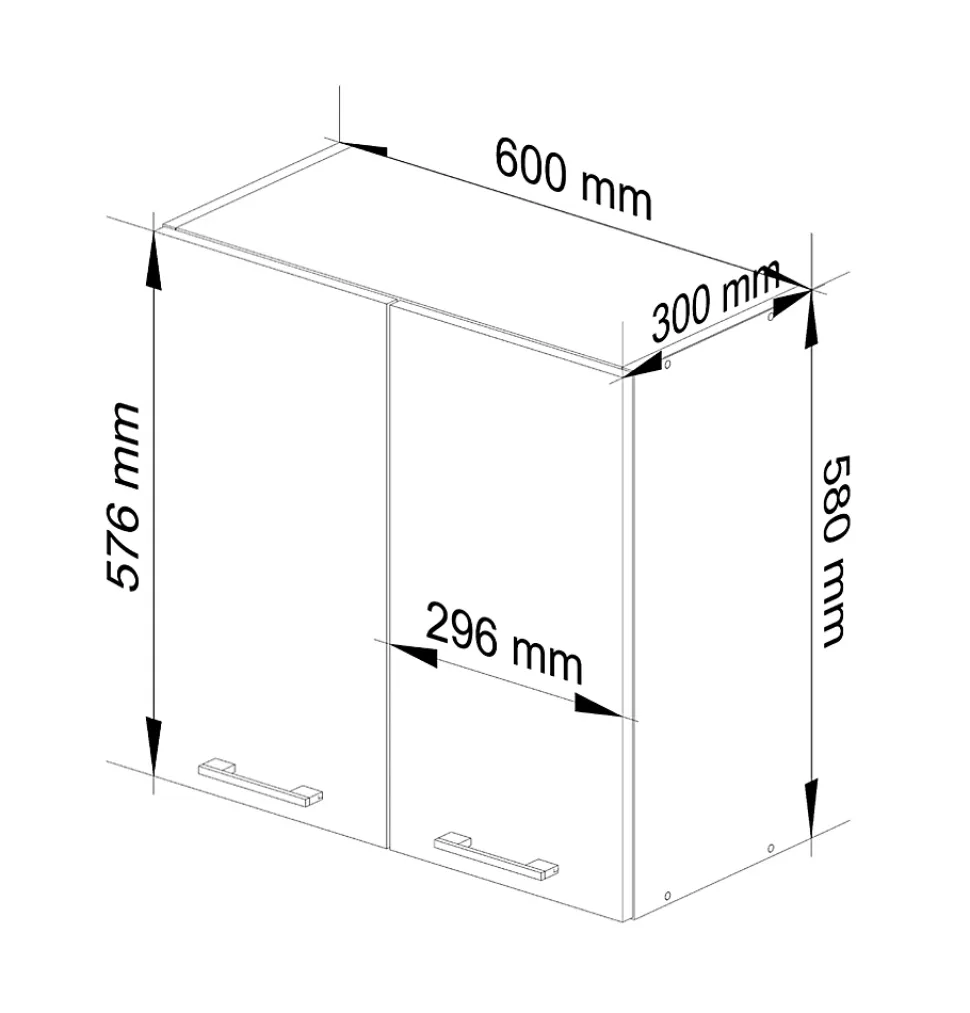 Meuble de cuisine haut AKORD W60 OLIWIA modulable Blanc 60 cm 2 portes façade Blanche 2 étagères 60x30x58 cm