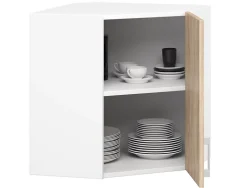 Meuble de cuisine haut AKORD d'angle W60 LIMA modulable Blanc 60 cm 1 porte façade Chêne Sonoma 2 étagères 60x30,5x58 cm