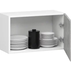 Meuble de cuisine haut AKORD W60 hotte OLIWIA modulable Blanc 60 cm 1 porte couleur Béton 1 étagère 60x30x29 cm