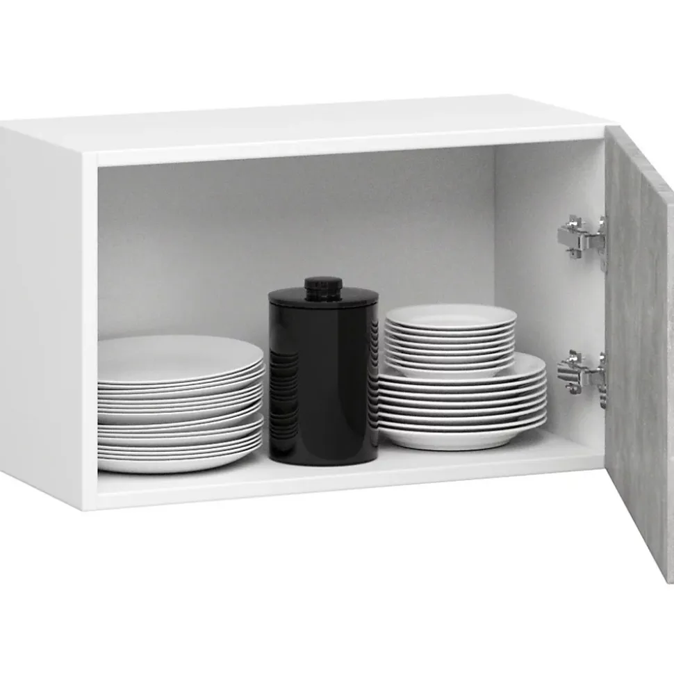 Meuble de cuisine haut AKORD W60 hotte OLIWIA modulable Blanc 60 cm 1 porte couleur Béton 1 étagère 60x30x29 cm
