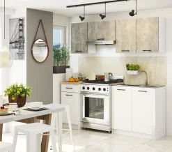 Meuble de cuisine haut AKORD W60 hotte OLIWIA modulable Blanc 60 cm 1 porte couleur Béton 1 étagère 60x30x29 cm