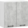 Meuble de cuisine haut AKORD W60 OLIWIA modulable Blanc 60 cm 2 portes façade Béton 2 étagères 60x30x58 cm