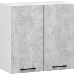 Meuble de cuisine haut AKORD W60 OLIWIA modulable Blanc 60 cm 2 portes façade Béton 2 étagères 60x30x58 cm