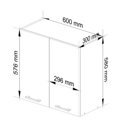 Meuble de cuisine haut AKORD W60 OLIWIA modulable Blanc 60 cm 2 portes façade Béton 2 étagères 60x30x58 cm