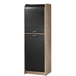 Meuble de Cuisine Micro-onde Chêne et Noir 6 Niches L 58,2 H 180,7 P 47 cm - L 58.2 x l 47 x H 180.7 cm