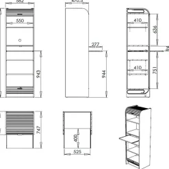 Meuble de Cuisine Micro-onde Chêne et Noir 6 Niches L 58,2 H 180,7 P 47 cm - L 58.2 x l 47 x H 180.7 cm