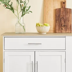 Meuble de Cuisine Mobile avec Plan de Travail et Tiroirs - Desserte à Roulettes Blanche