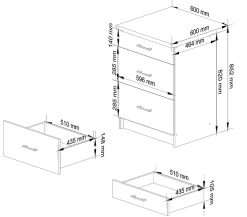 Meuble de cuisine sur pied : 3 tiroirs, blanc mat, blanc brillant, 60 x 85 x 46 cm