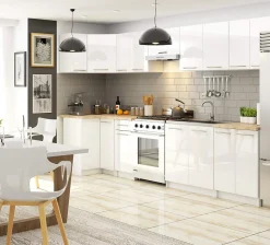 Meuble de cuisine sur pied : 3 tiroirs, blanc mat, blanc brillant, 60 x 85 x 46 cm