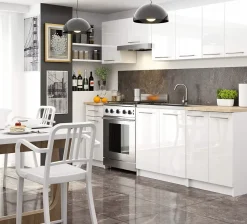 Meuble de cuisine sur pied : 3 tiroirs, blanc mat, blanc brillant, 60 x 85 x 46 cm