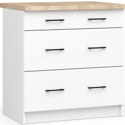 Meuble de cuisine sur pied : 3 tiroirs, blanc,80 x 85 x 46 cm