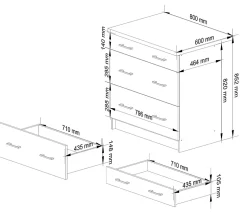 Meuble de cuisine sur pied : 3 tiroirs, blanc,80 x 85 x 46 cm