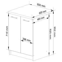 Meuble de cuisine sur pied : 2 portes, 2 étagères, blanc / béton, 60 x 85 x 46 cm