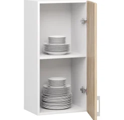 Meuble de cuisine suspendue : 1 porte, 2 étagères, blanc / Chêne Sonoma, 40 x 72 x 30,5 cm