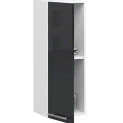 Meuble de cuisine suspendue : 1 porte, 2 étagères, blanc / graphite brillant, 30 x 72 x 30 cm