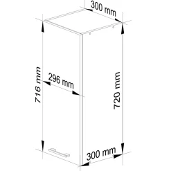 Meuble de cuisine suspendue : 1 porte, 2 étagères, blanc / graphite brillant, 30 x 72 x 30 cm
