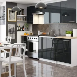 Meuble de cuisine suspendue : 1 porte, 2 étagères, blanc / graphite brillant, 30 x 72 x 30 cm