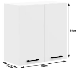 Meuble de cuisine suspendu : 2 portes, 2 étagères, blanc, 60 x 58 x 30 cm
