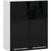 Meuble de cuisine suspendue : 2 portes, 2 étagères, blanc / noir brillant, 60 x 72 x 30 cm