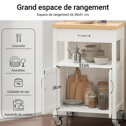 Meuble de Rangement à roulettes,Caisson Roulant, Chariot,Blanc,FKW22-WN,SoBuy